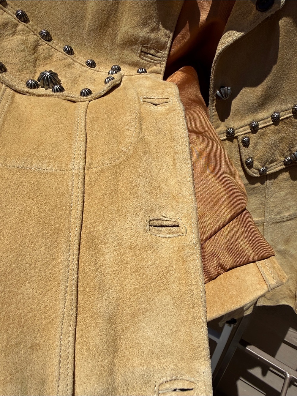 Vintage Arella Leather Carmel soft bigsm studs Western / biker lined pickets S-M - Picture 8 of 17